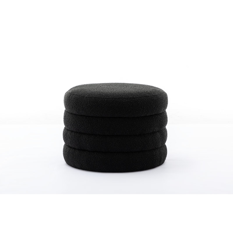 Backless Footstool With Storage And Black Upholstery 54L Capacity, Boucle - Black