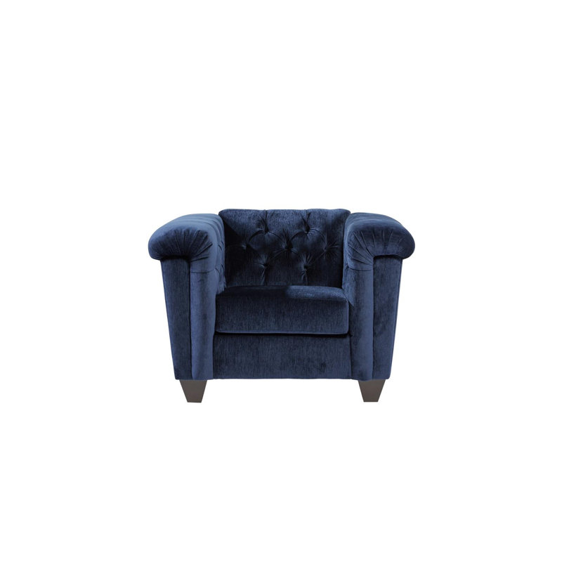 Fauteuil en polyester touffeté 47 po, Mélange de polyester bleu marine