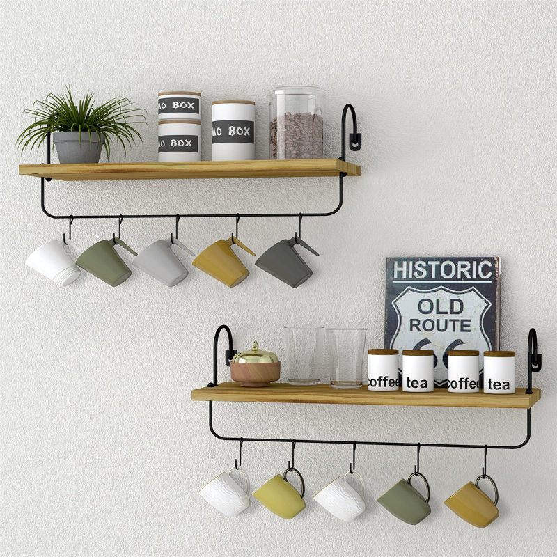 Protaras 2 Piece Floating Shelf, Natural Wood