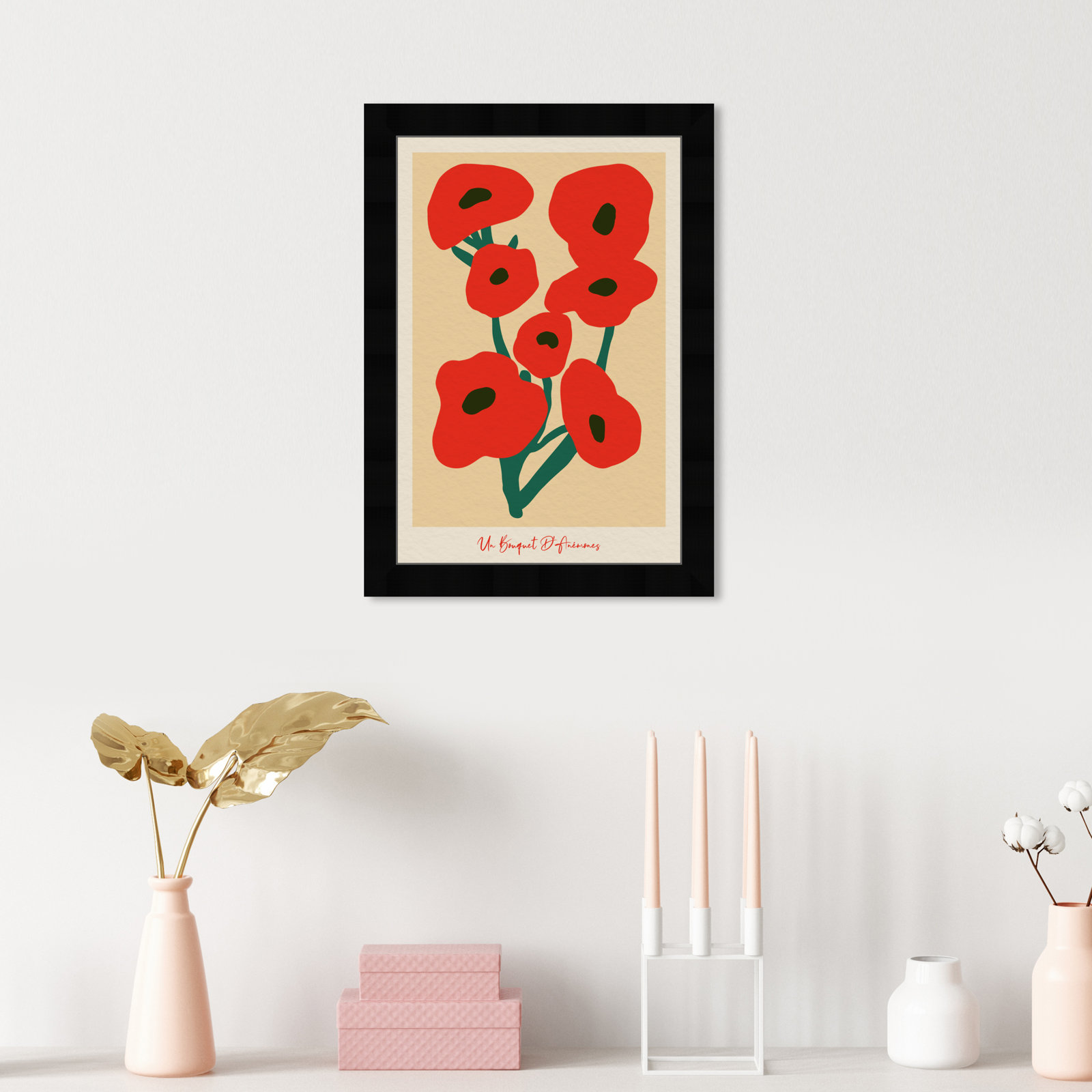 Modern Red Flower Bouquet by Oliver Gal, Black, 17" H x 12" W