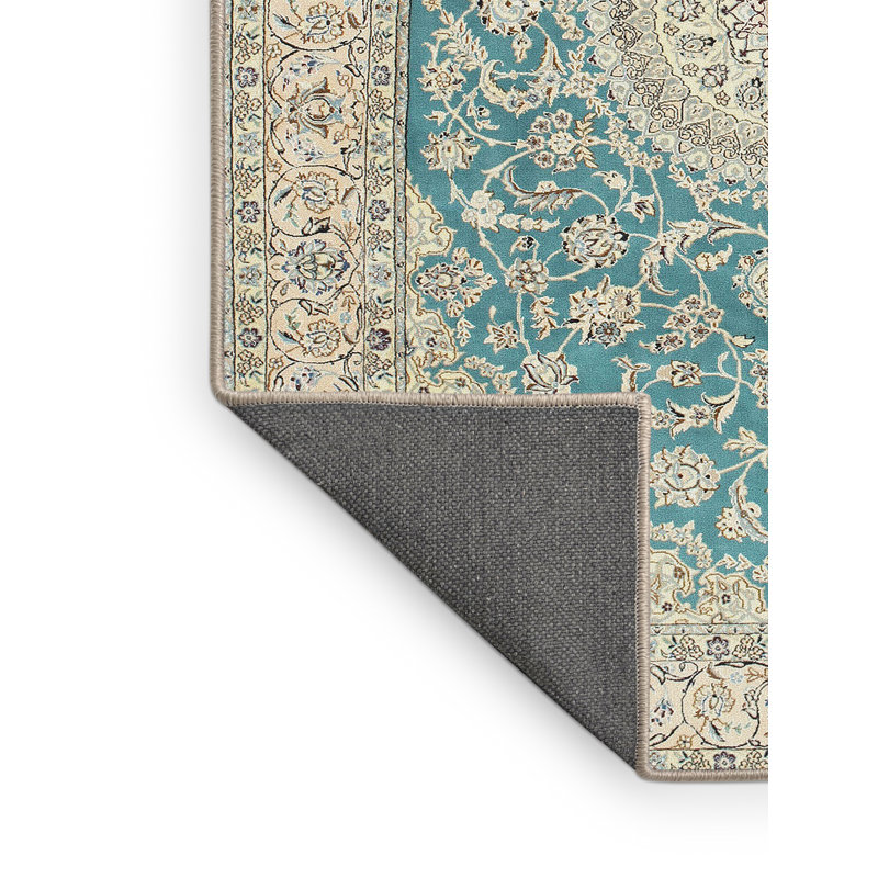 Beige oriental/Tapis décoratif bleu, Rectangle 7 pi x 10 pi