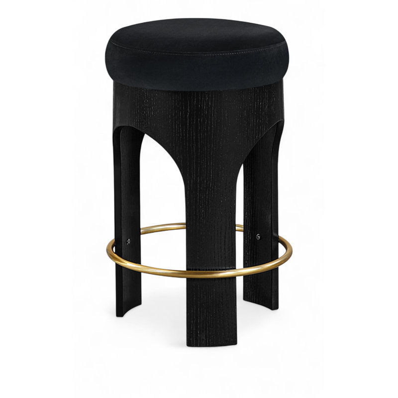 Tabouret de comptoir rembourré en velours Bocceli, Noir, Velours noir