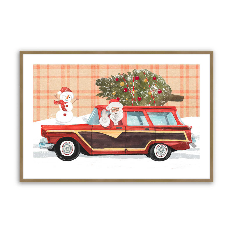 Imprimé wagon du Père Noël, H 12,25 po x l 15,25 po, Cadre simple brossé doré