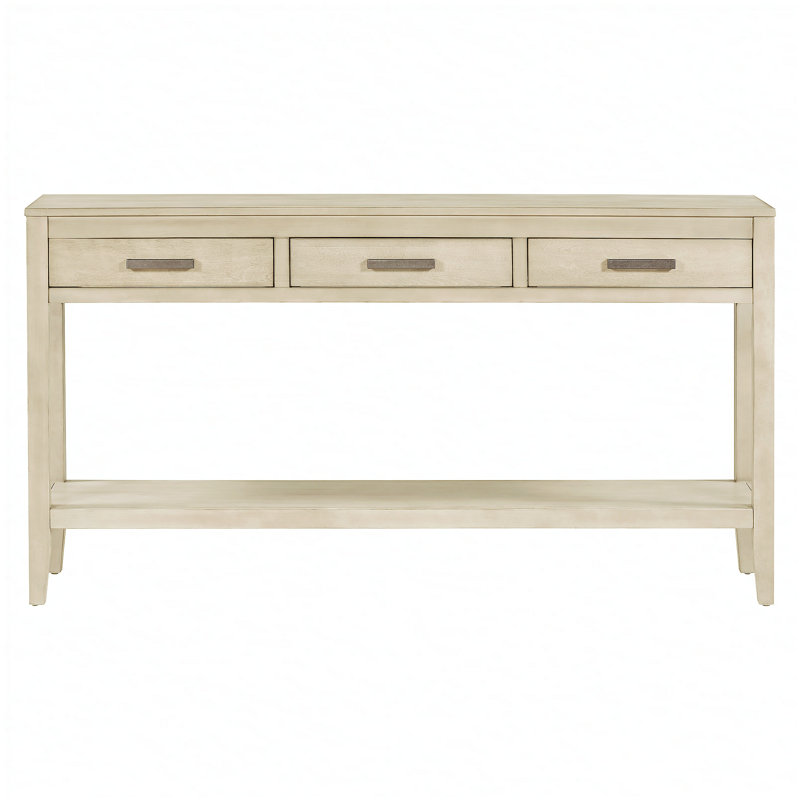 Table d'entrée 59,1 po avec 3 tiroirs, tablette inférieure et poignées en fer, idéale pour les espaces de vie minimalistes