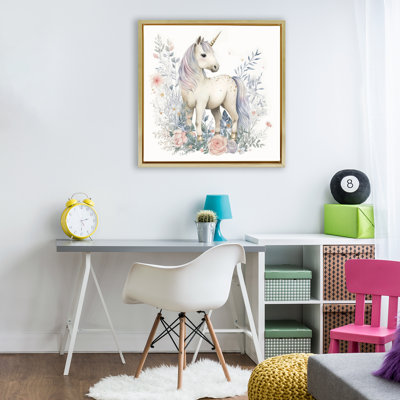 Licorne dans un cadre flottant délicat à motif floral, design Creative Studio
