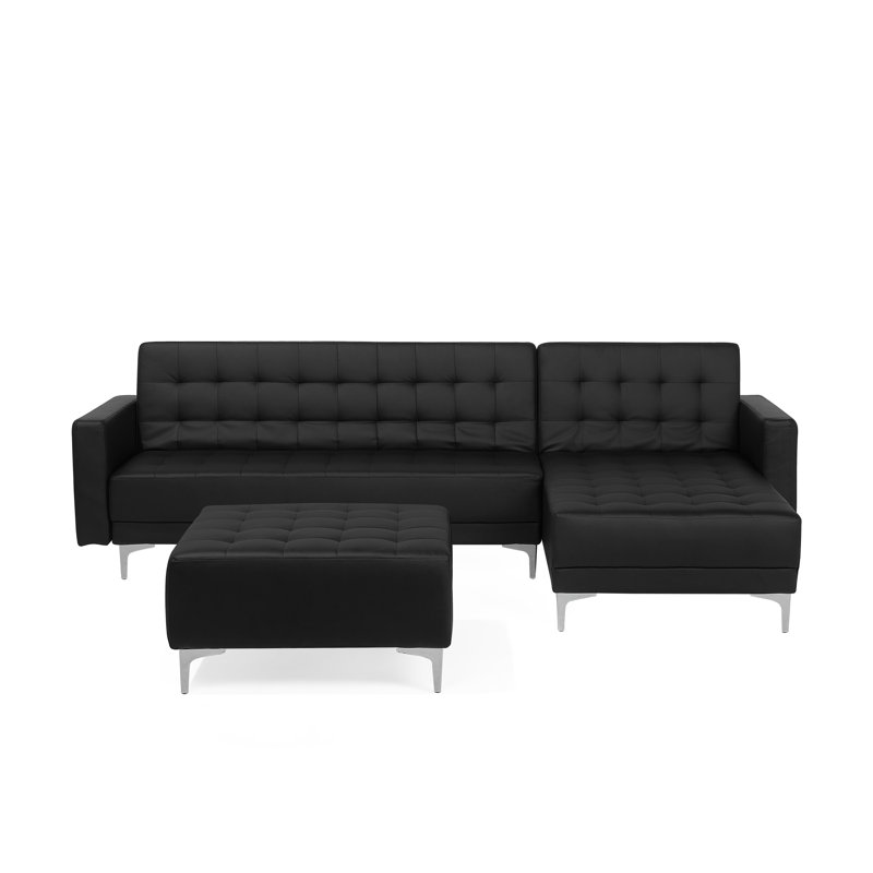 Finnegan 4 Seater Faux Leather Sofa Bed, Black, Right Hand Facing