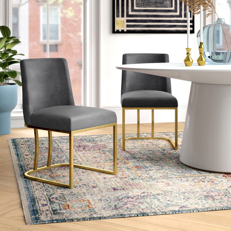 Chaise d'appoint en velours Heidi, Velours gris, Doré