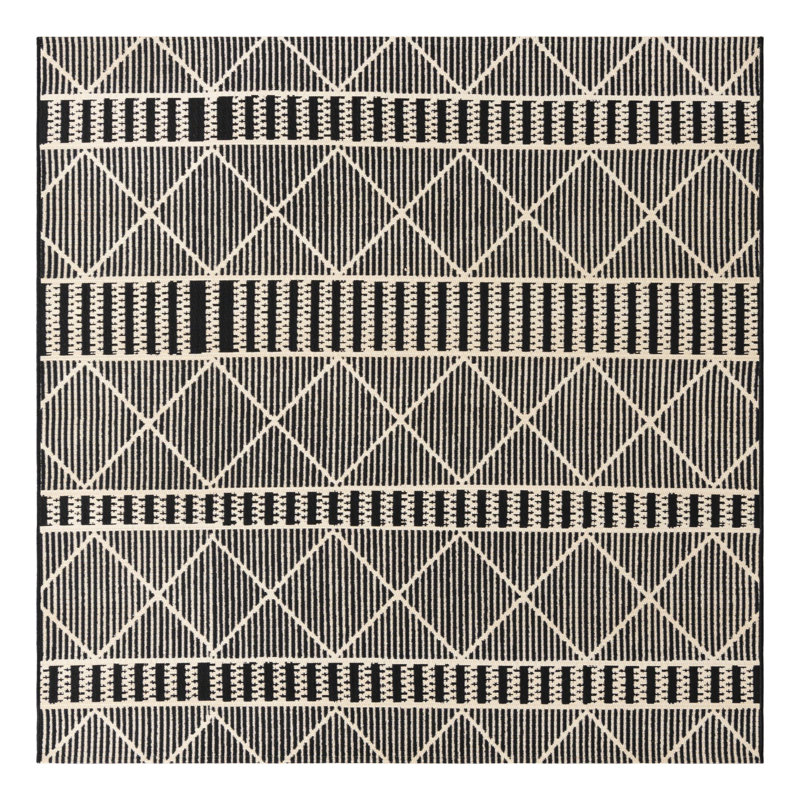 Black Dalyan Indoor/Outdoor Trellis Rug, Square 6'