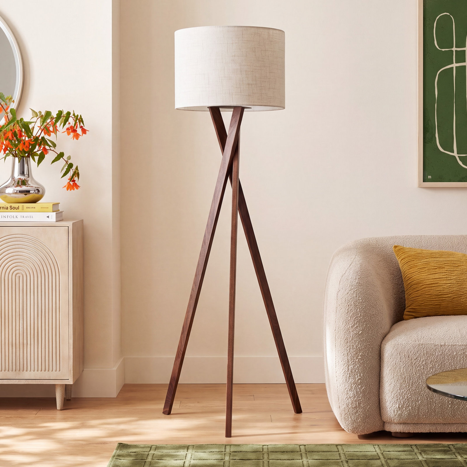 Harcourt 63'' Solid Wood Floor Lamp, Light Walnut
