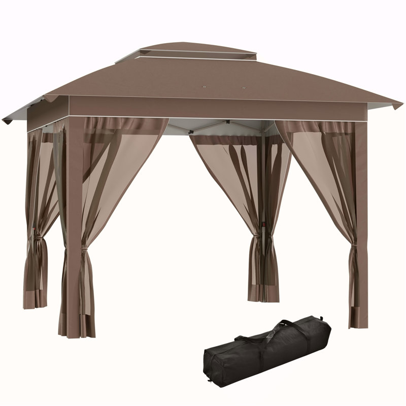 Tente à auvent escamotable de 12 pi x 12 pi avec filet et sac de transport Outsunny