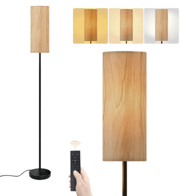 Floor Lamp Natural Light Wood Grain Warm Beige Tones Rustic Minimalist Dimmable Modern Standing Lamp with Remote Control Footswitch Bulb Lampshade Tall Pole Corner Lamp for Living Room Bedroom Office
