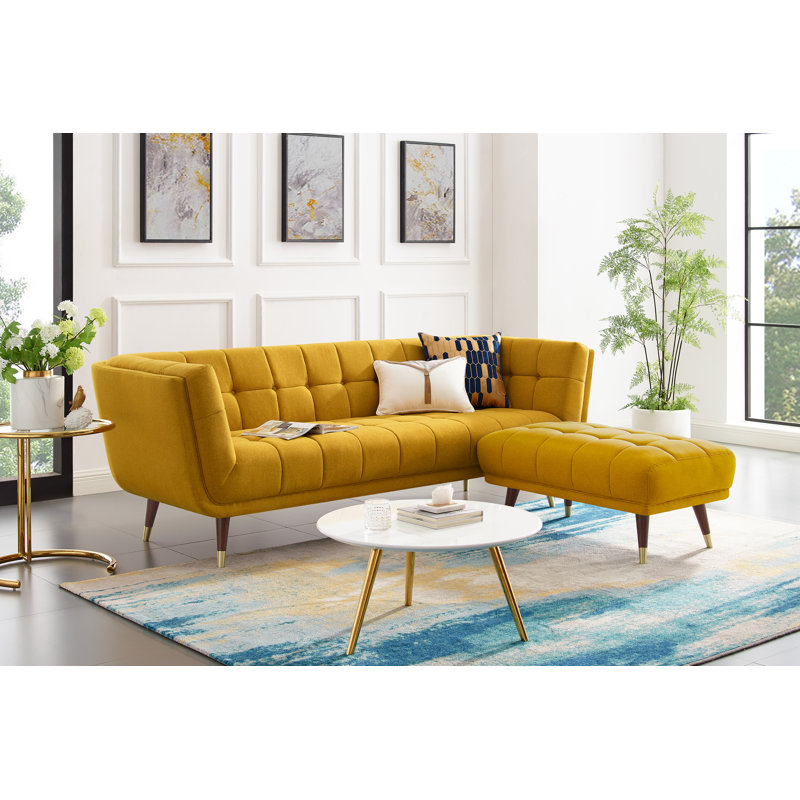 Simon 225.6Cm Square Arms Sofa, Yellow, Walnut/Gold