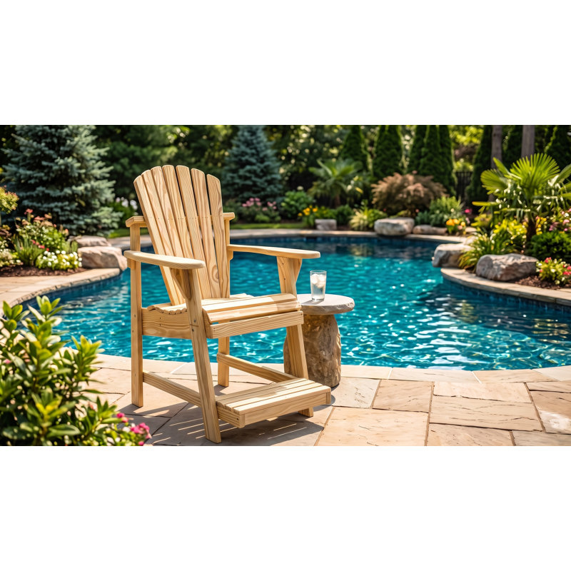 Made in the USA Adirondack Balcony/Pub Chair with Built on Footrest – Premium Pressure-Treated Pine, Elevated Outdoor Seating for better views over Deck, Porch, or Balcony Railings.