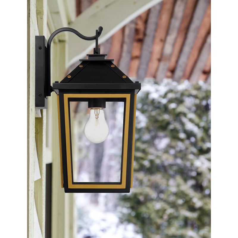 Michalena 1 Light Matte Black + Textured Gold Outdoor Sconce