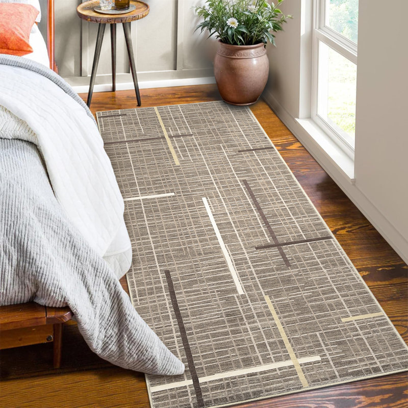 Modern Machine Washable Rug for Living Room Abstract Geometric Non Slip Ultra Thin Throw Rug Foldable Soft Stain Resistant Striped Accent Rug for Bedroom