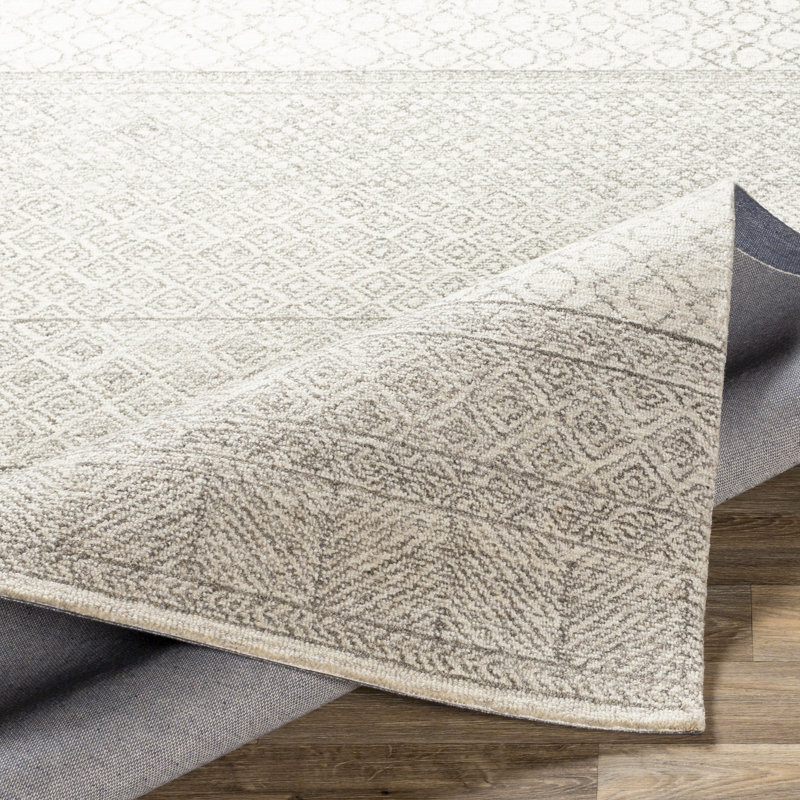 Tapis en laine gris et crème à motif géométrique touffeté à la main Abdera, Tapis de couloir 2 pi 6 po x 6 pi