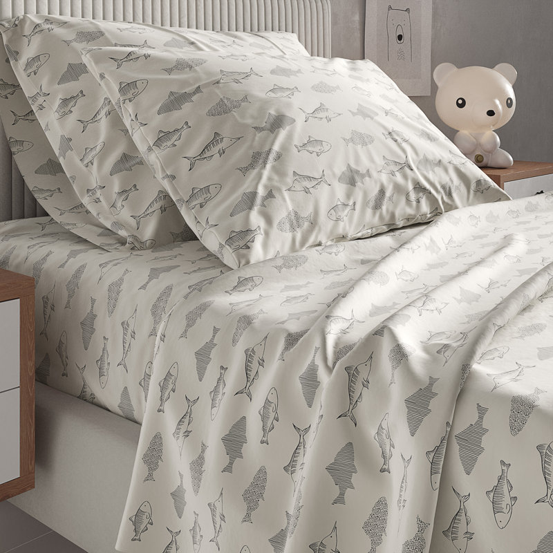 Kids Sheet Set, Soft Microfiber Bedding, Cozy & Breathable, Wrinkle Free Easy Care Bed Sheets, Fish