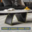 Table basse ovale moderne de 51,18 po, plateau de table en pierre frittée brillante, pieds en acier au carbone en forme de N
