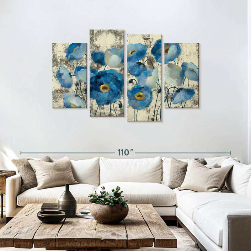 Fleurs aigue-marine, H 48 po x l 75 po