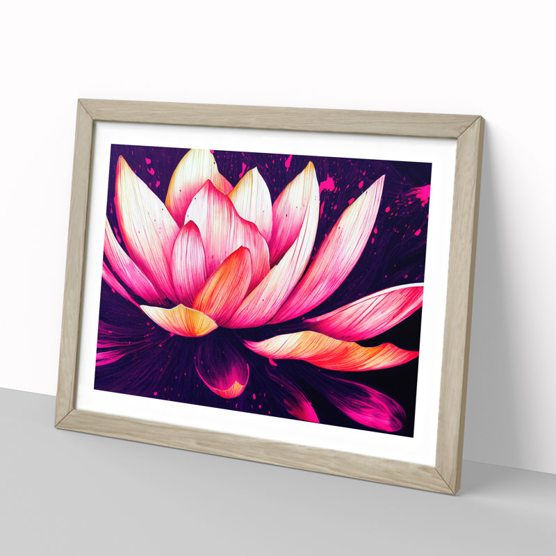 Lotus Flower Paint Splatter (4) 1 Piece Single Picture Frame Wall Art, 46cm H x 64cm W, Oak