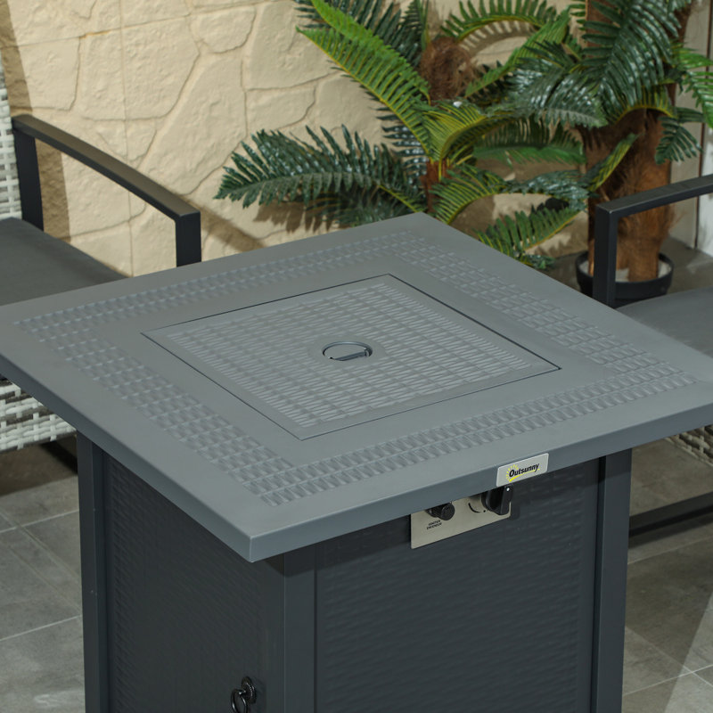 Outsunny Square Propane Gas Fire Pit Table 40000 BTU, 71x71x62cm Dark Grey