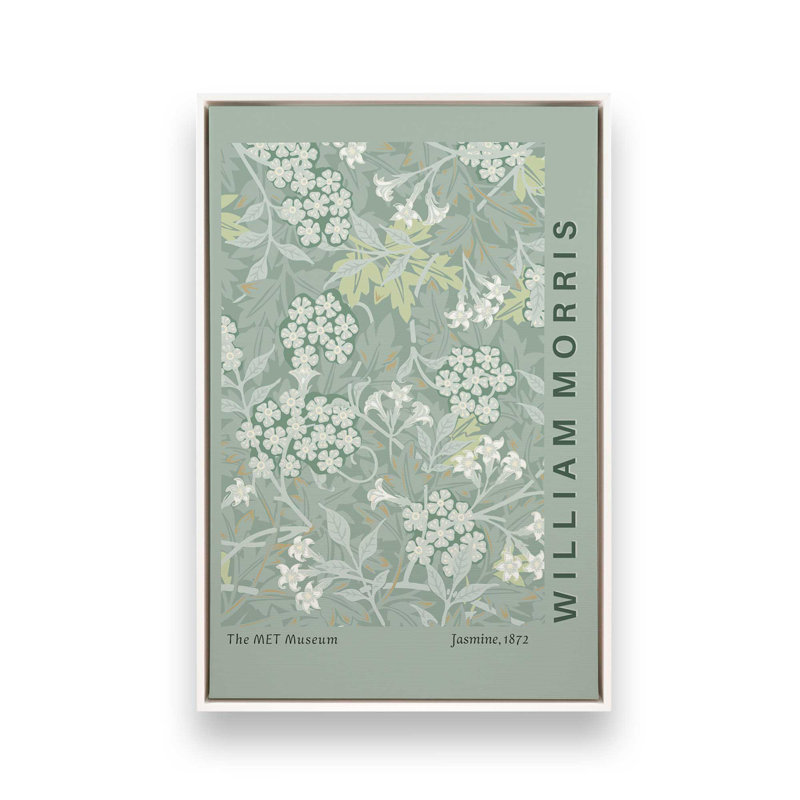 «Green Jasmine» par William Morris, reproduction sur toile, H 12,75 po x l 8,75 po x P 1,75 po, Cadre flottant blanc opaque