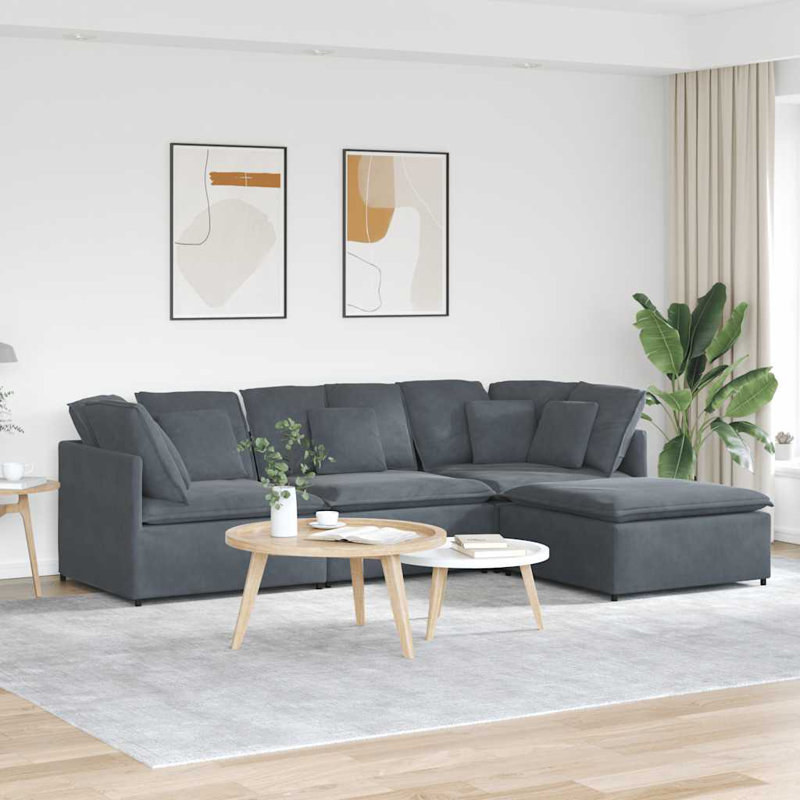  Canapé modulaire en velours gris foncé (100% polyester), mousse, métal, bois