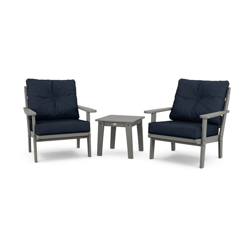 Lakeside 3-Piece Deep Seating Chair Set, Slate Grey, Marine Indigo