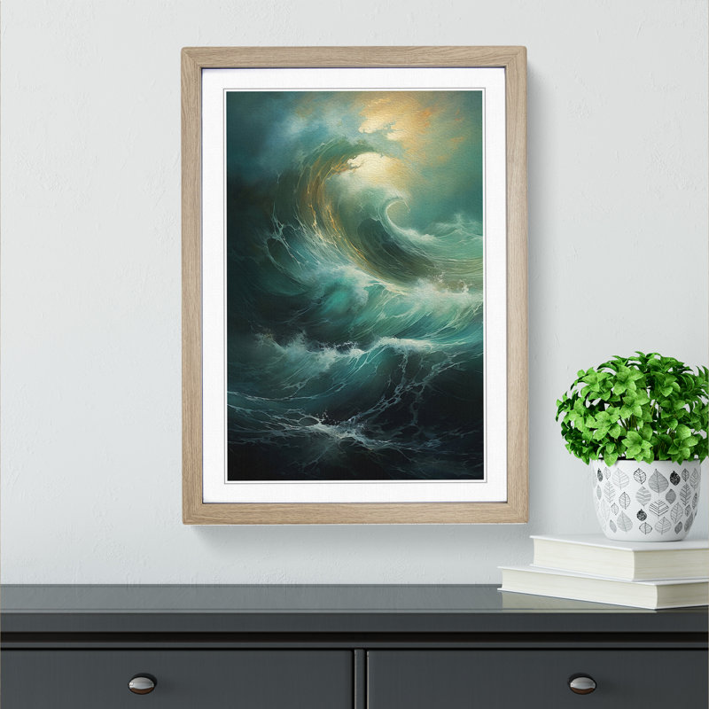 Ocean Modern No.2 - Single Picture Frame Print on Wood, Oak Framed, 34cm H x 25cm W x 2cm D