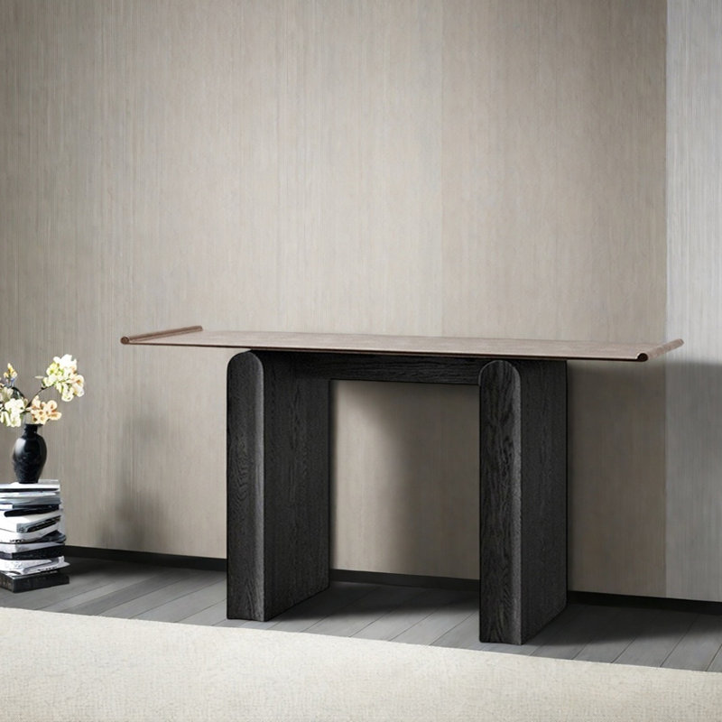 Table d'entrée Mid-Century, H 33,5 po x l 63 po x P 16,1 po, Noir