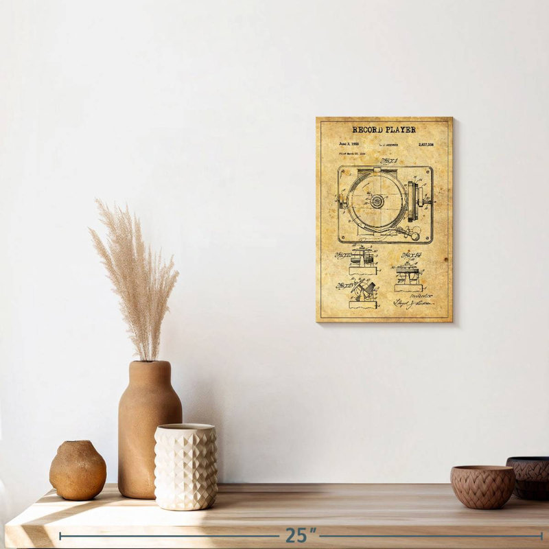 Disque tourne-disque brevet sur toile, H 12 po x l 8 po x P 1 po