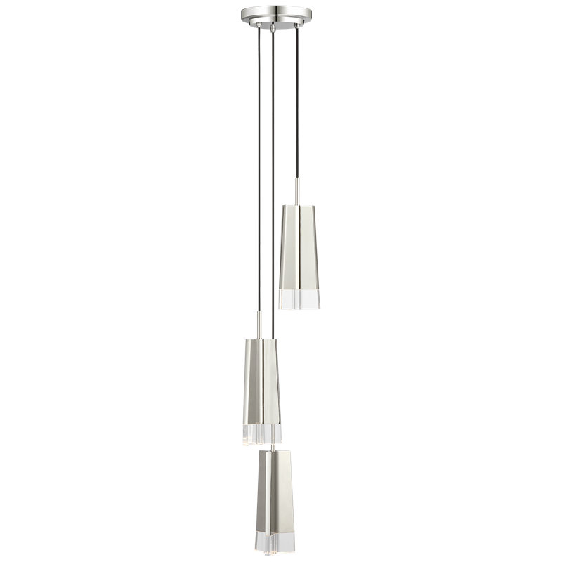 Thomas O'Brien Matcha 3 Light Pendant with Clear Glass, Polished Nickel