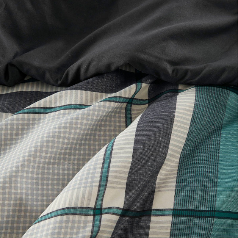 Ensemble d'édredon 9 pièces à motif écossais avec draps bleu sarcelle / noir, Full Comforter + 8 Additional Pieces