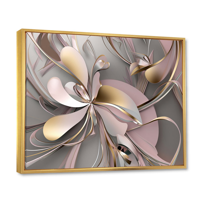 Art encadré liquide et effervescence rose I - 0, H 30 po x l 40 po x P 1,5 po, Cadre flottant doré