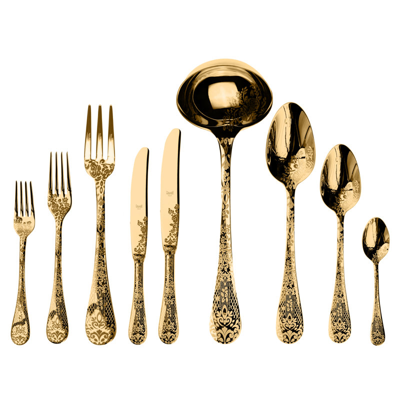 Casablanca 39 - Piece Stainless Steel Flatware Set - Service for 6, Gold