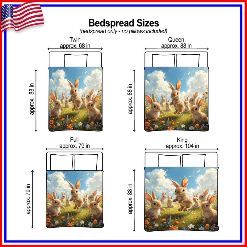 Couvre-lits matelassés Bunnies In Flower Meadow, Lit simple