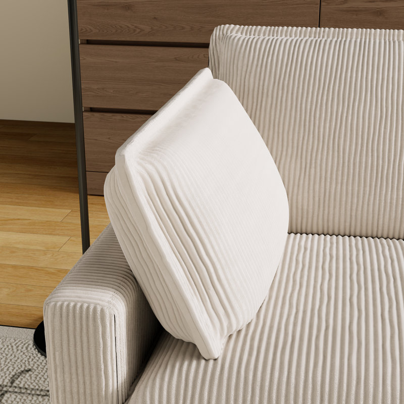 Canapé modulaire beige, assise profonde avec 4 coussins, forme en L moderne pour la maison, structure en bois massif incluse