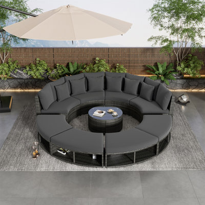 Marnina 8 - Person Outdoor Patio Furniture Luxury Circular Outdoor Sofa Set ,Rattan Wicker Sectional Sofa Lounge Set -  Hokku Designs, 6FBB529F2ED34D98A1ABDD2FE0BB9371