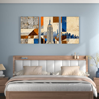 Tableau abstrait représentant un paysage urbain avec l'Empire State Building, imprimé sur toile (lot de 3)