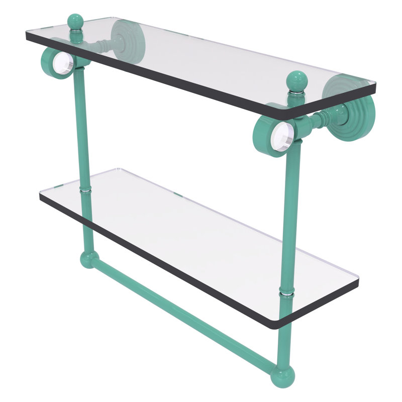 Tablette double en verre avec barre à serviettes Collection Pacific Grove, Vert écume de mer, H 13 po x l 16 po x P 5,125 po