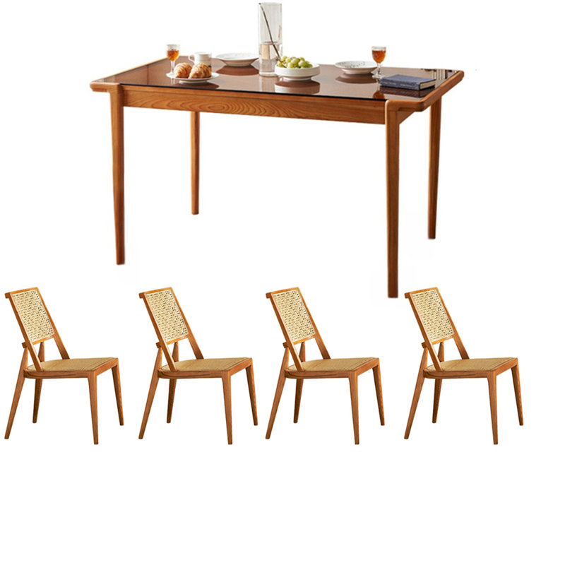 Ensemble de table de salle à manger en rotin et bois de frêne massif., 5