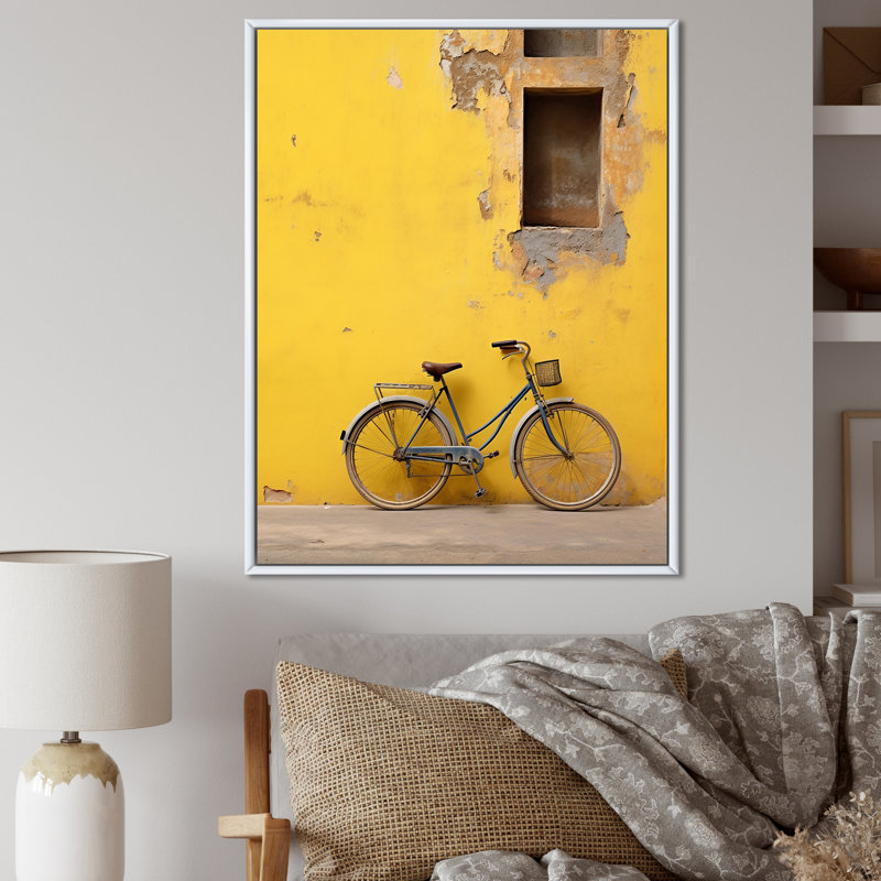 «Lemon Leisure Bicycle I», reproduction d'art sur toile, Cadre flottant blanc, H 20 po x l 12 po x P 1 po
