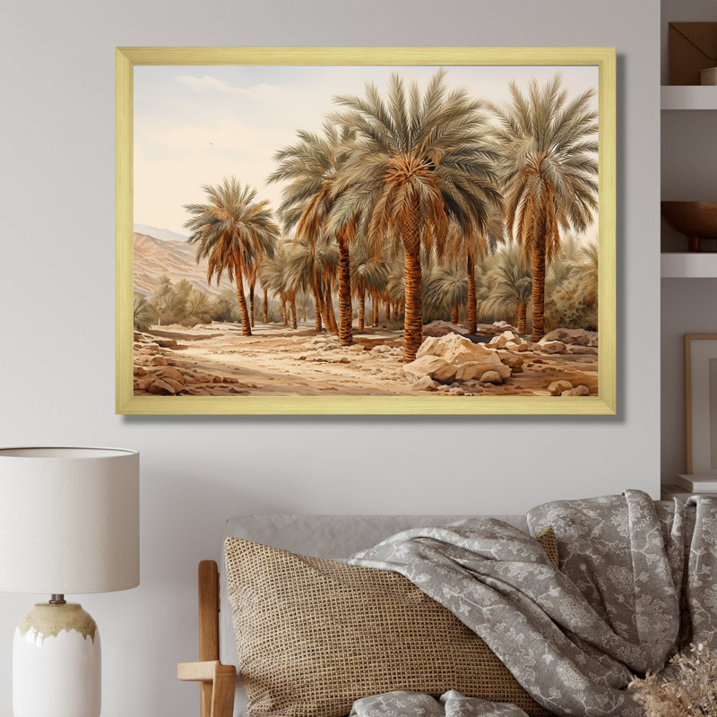 Palmier, désert, oasis, palmiers, impression sur toile, palmiers, H 34 po x l 44 po x P 1,5 po, Cadre doré simple