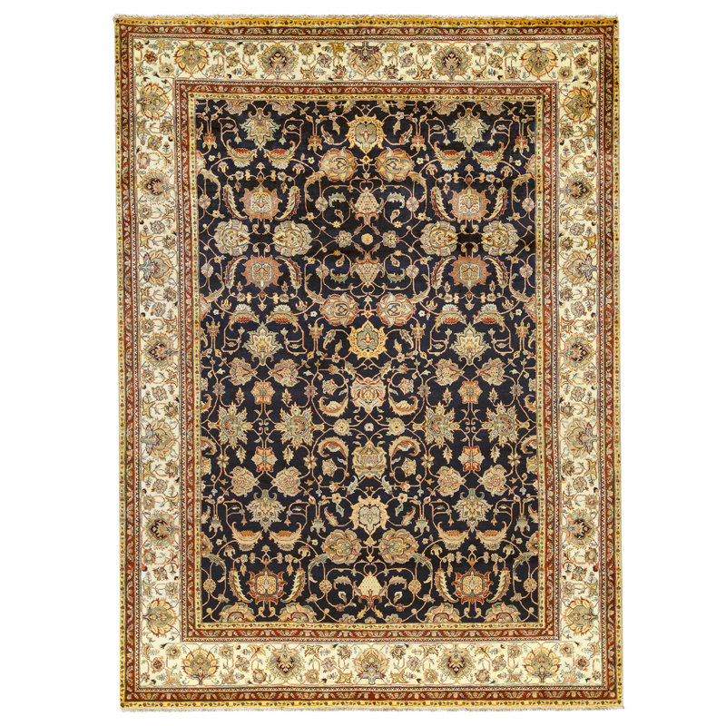 Tapis noir et crème noué à la main de haute qualité