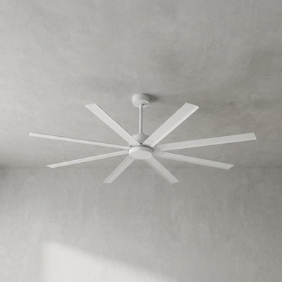 Ventilateur de plafond extérieur de 142 cm avec éclairage, style industriel, 8 pales en aluminium, étanche, moteur CC réversible et silencieux, écoénergétique, idéal pour patio, véranda, belvédère et espaces extérieurs.