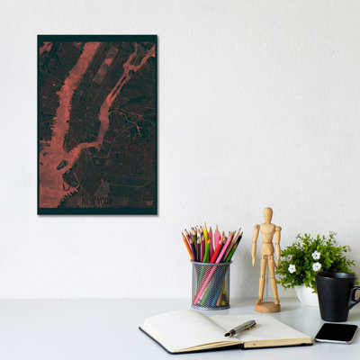 New York Infrared Urban Blueprint Map by Hubert Roguski - Wrapped Canvas Painting
