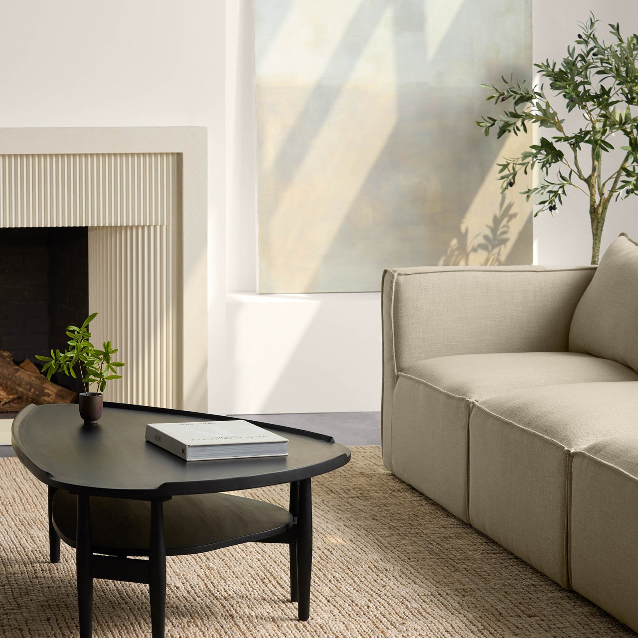 Vesper White Tan Hand-Knotted Jute Rug, Rectangle 3' x 5'
