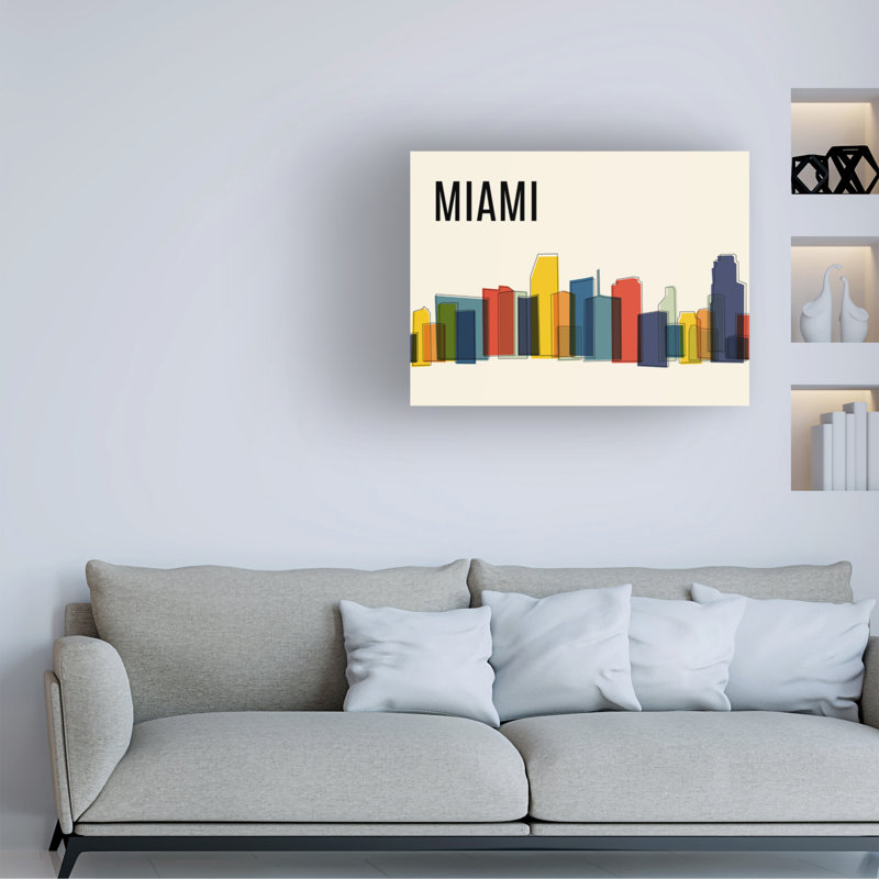 Cityscapes Miami Mid Century Modern Cityscape, H 14 po x l 19 po x P 2 po