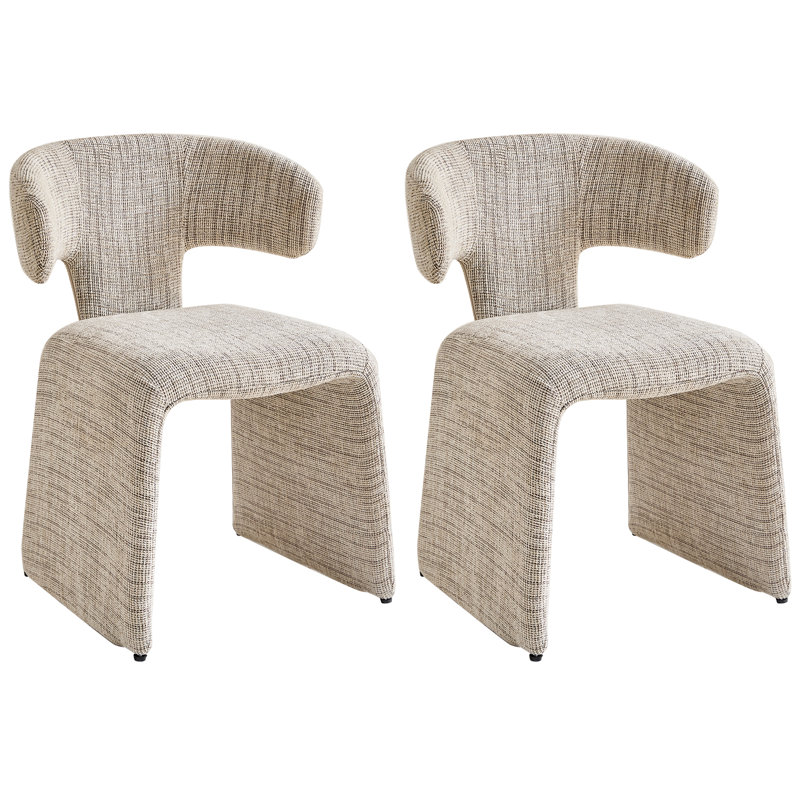 Nordic Style Upholstered Dining Chairs, Curved Back Linen Fabric Side Chairs With Integrated Legs, For Dining Room Kitchen, 2