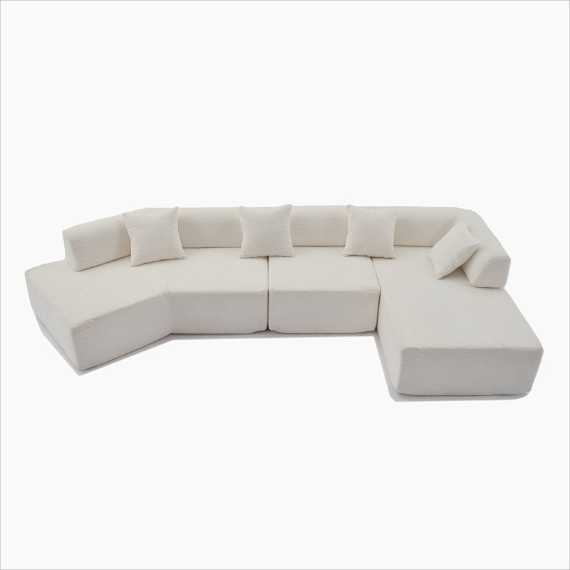 Tamiria Boneless Modern Minimalist 140" L-Shape Couch ,No Assembly Required,Boucle,Modular Sofa, White Polyester